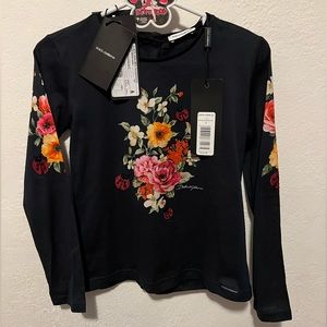 Dolce & Gabbbana top, Girls 6, navy long sleeve floral embroidered shirt NWT